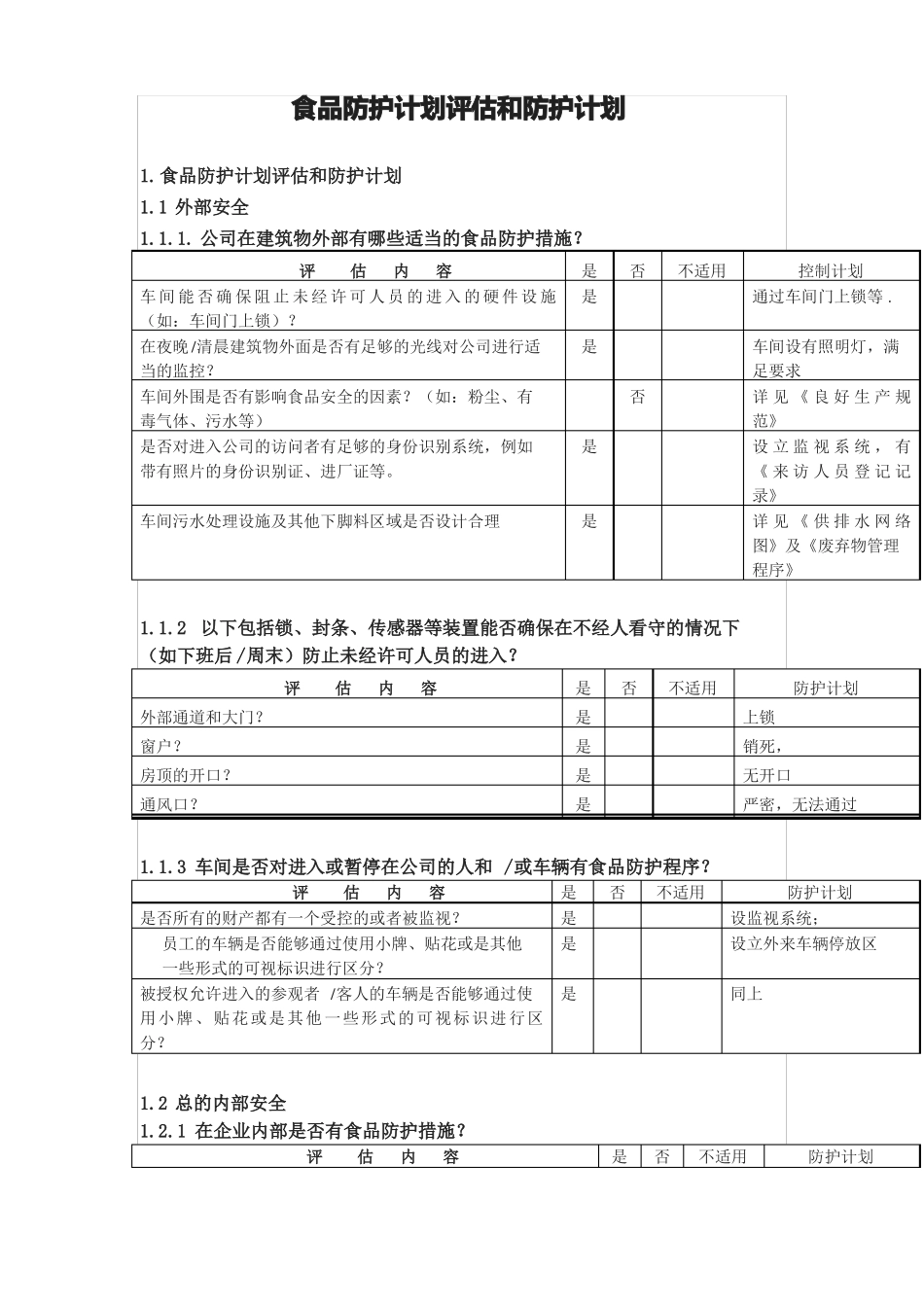 食品防护计划评价和防护计划_第1页