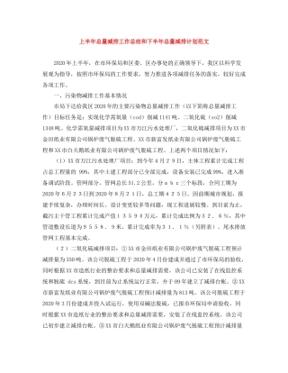 上半2020年总量减排工作总结和下半年总量减排计划范文 