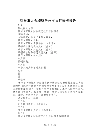 科技重大专项财务收支执行情况报告