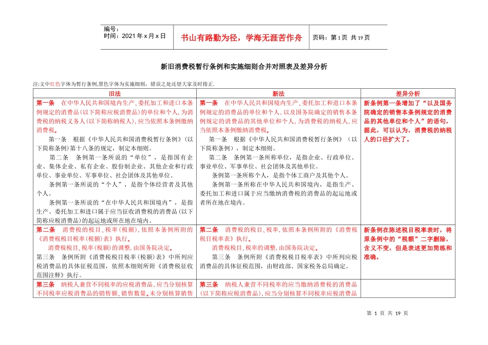 新旧消费税暂行条例和实施细则合并_第1页