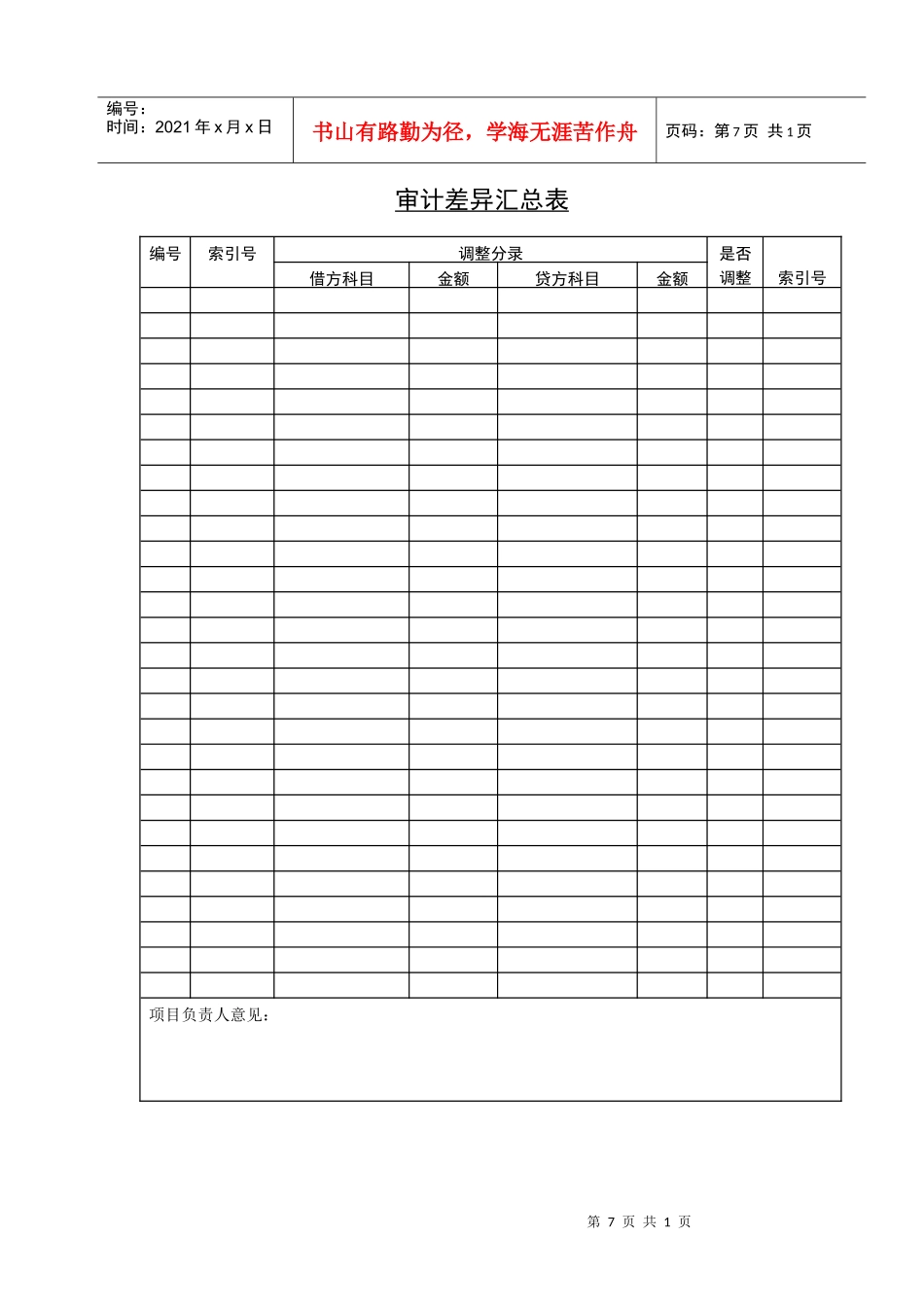 审计差异汇总表_第1页