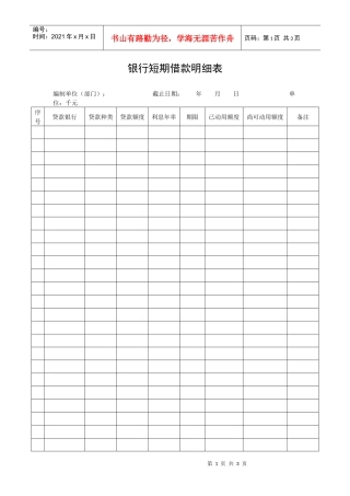 【财务表格】银行短期借款明细表