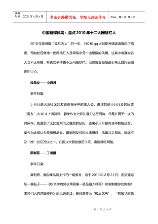 中国新媒体网：盘点XXXX年十二大网络红人