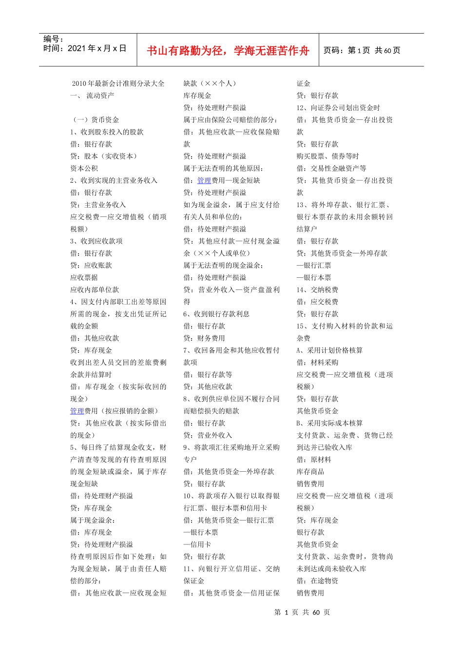 最新会计准则分录大全_第1页