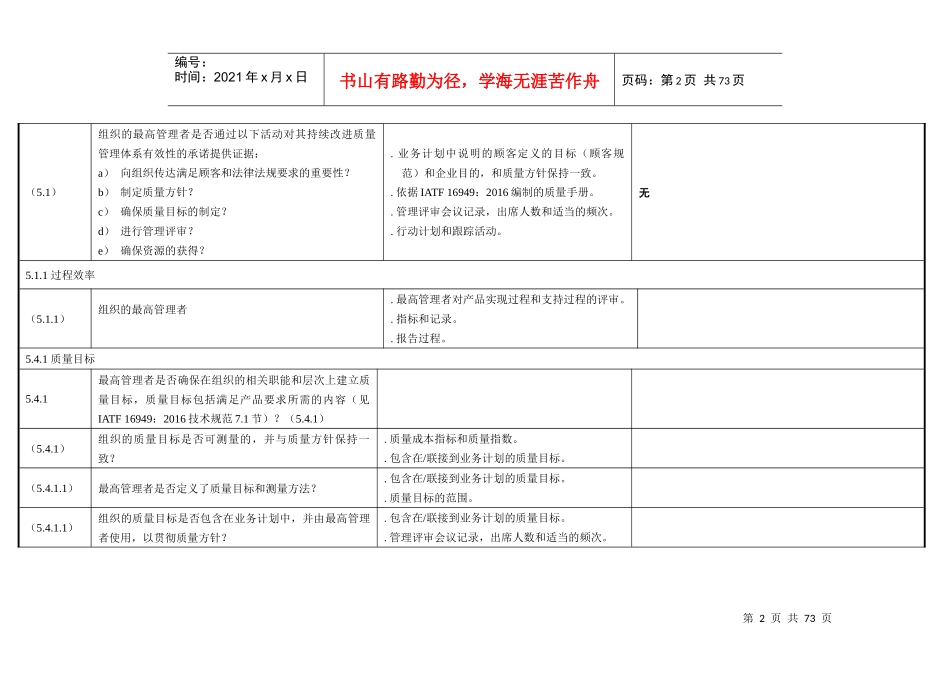 汽车行业IATF16949内审检查表全套资料（DOC 52页）_第2页