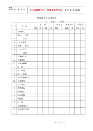 财务部系列表单-洗衣经营情况明细表