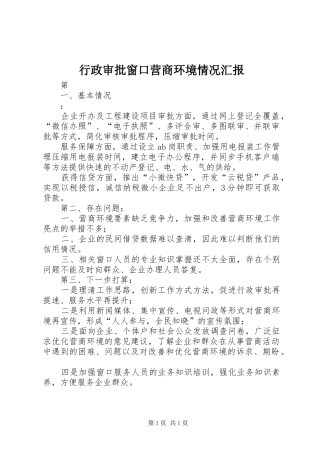行政审批窗口营商环境情况汇报