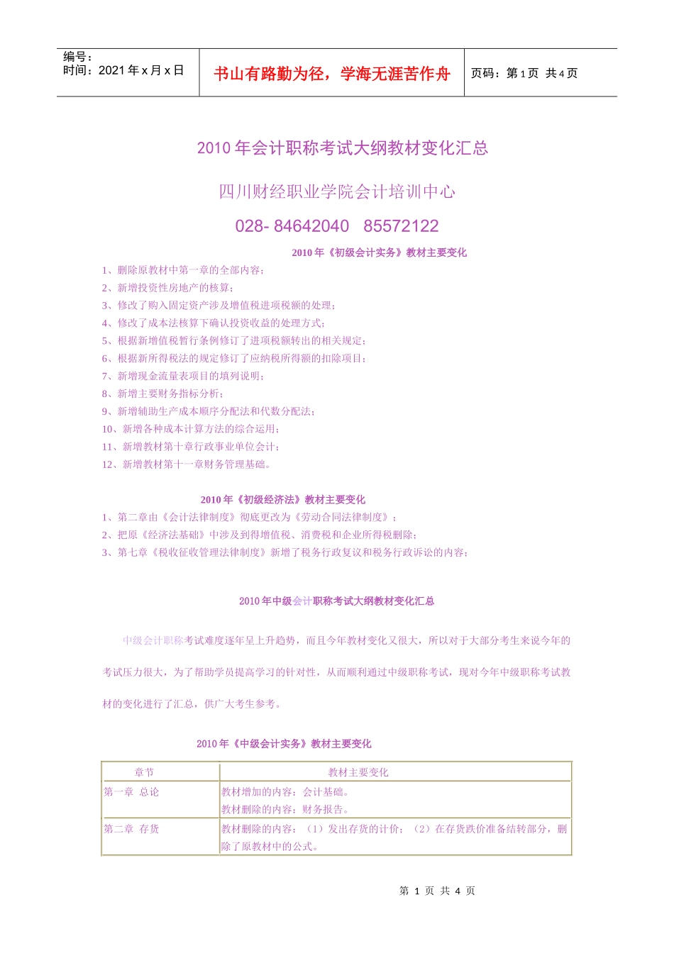 XXXX年会计职称考试大纲教材变化汇总_第1页