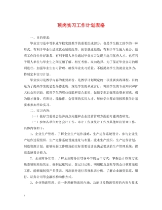 顶岗实习工作计划表格 