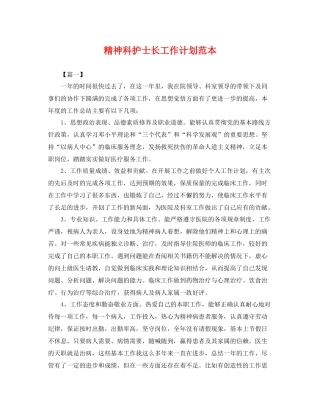 精神科护士长工作计划范本 