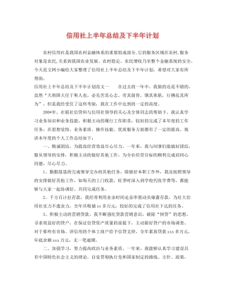 信用社上半年总结及下半年计划 