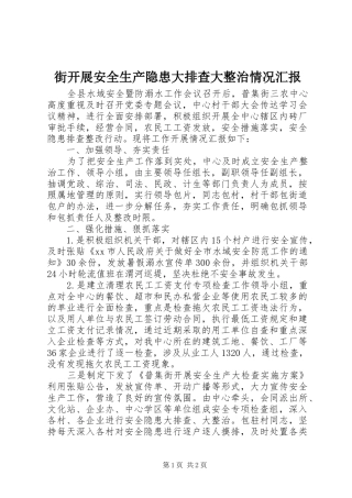 街开展安全生产隐患大排查大整治情况汇报