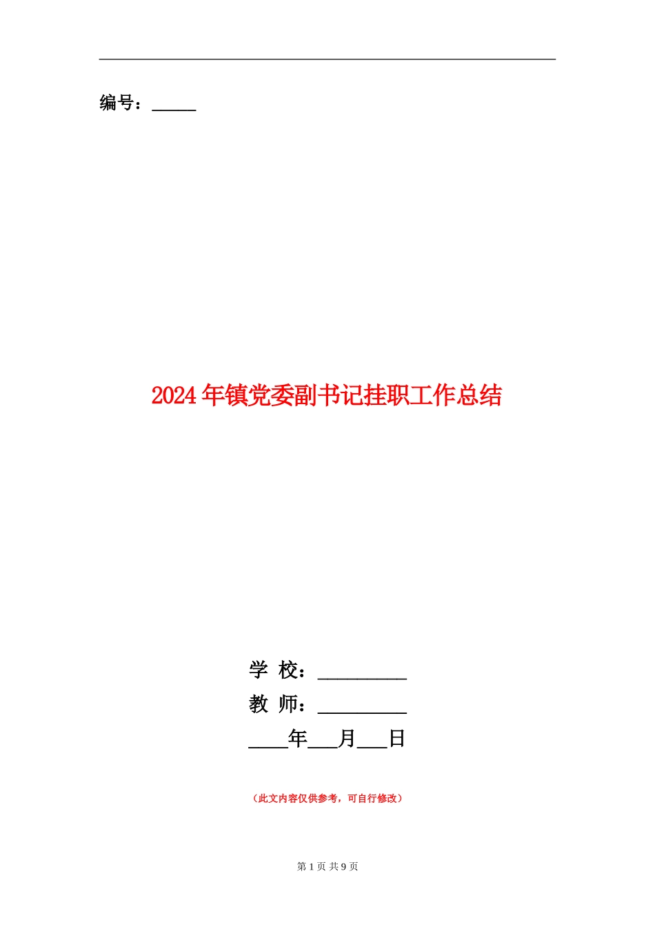 2024年镇党委副书记挂职工作总结_第1页