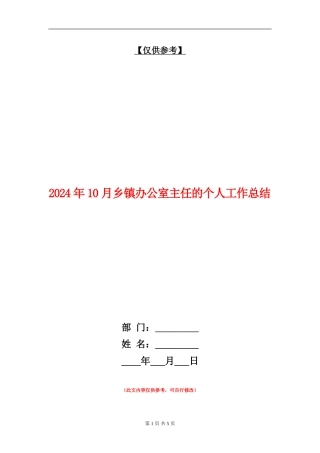 2024年10月乡镇办公室主任的个人工作总结