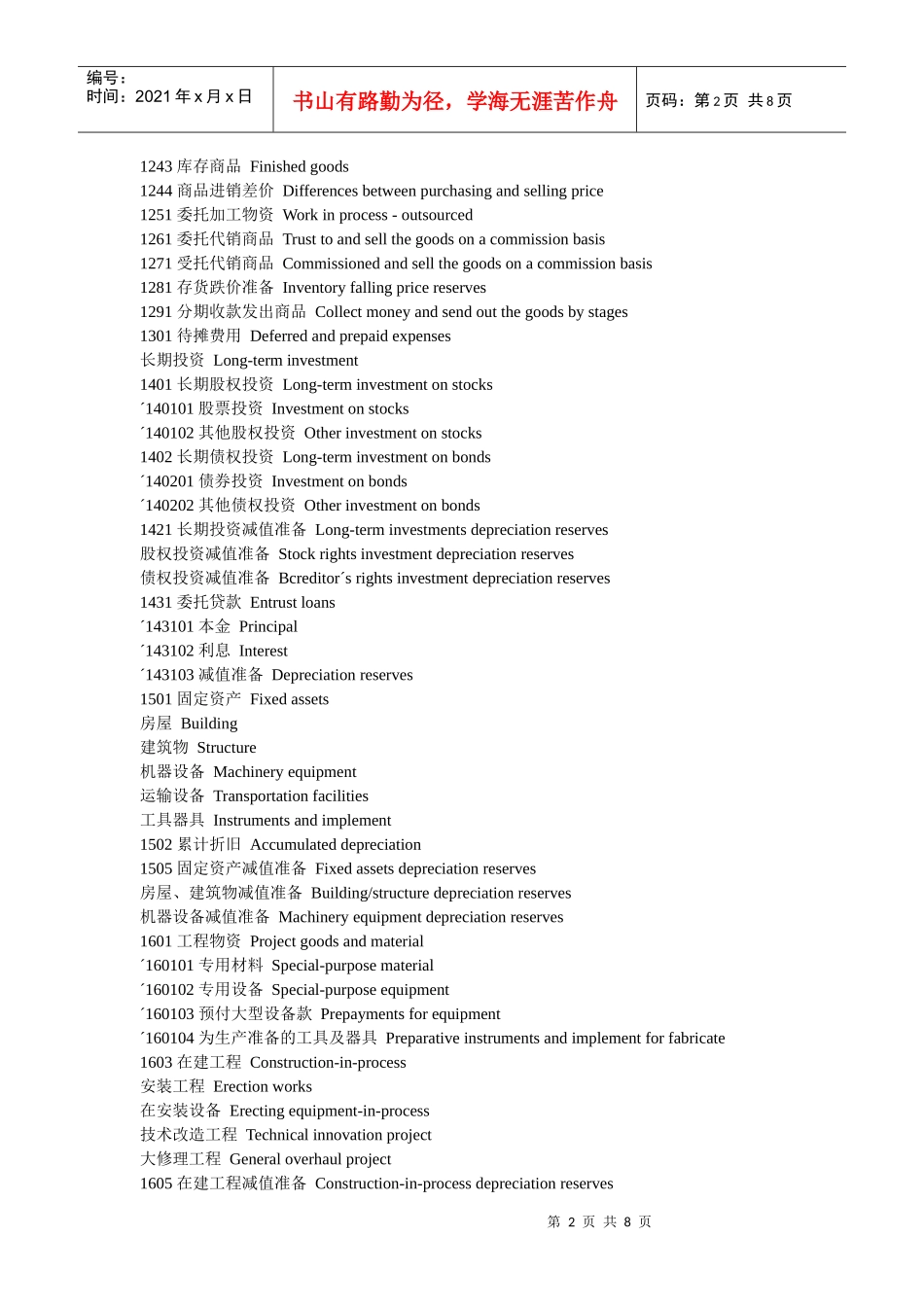 会计科目中英对照大全_第2页