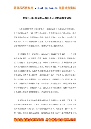某某(天津)皮革制品有限公司战略融资策划案(doc 10)