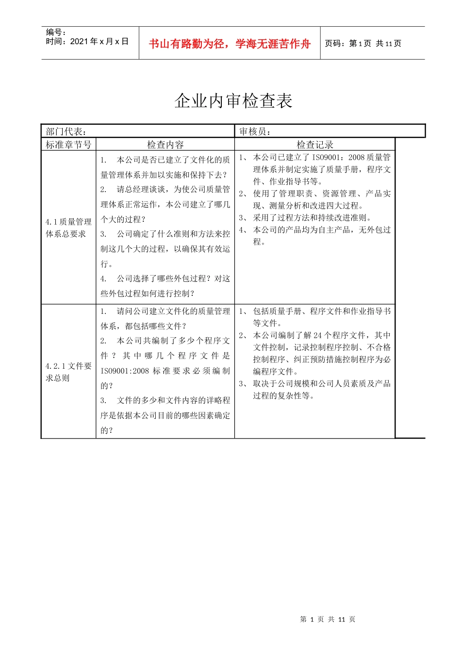 企业内审检查表_第1页