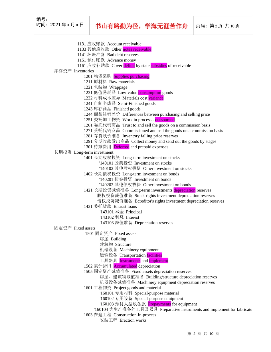 03会计英语专用词汇及术语(中英文版)_第2页