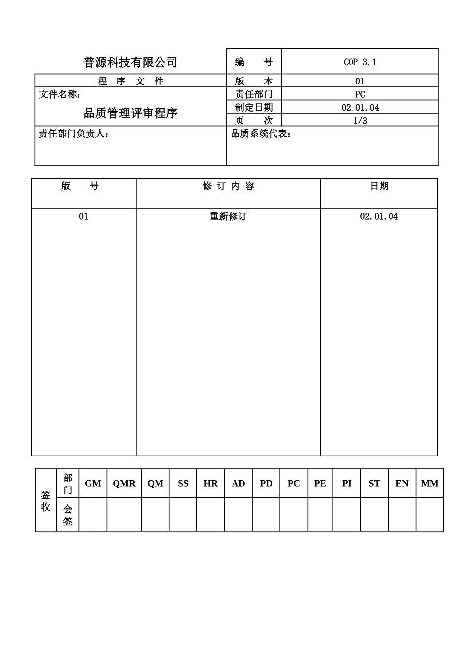 质量体系编写表格COP3-1_第1页