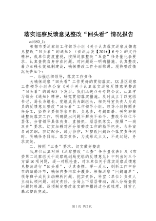 落实巡察反馈意见整改“回头看”情况报告