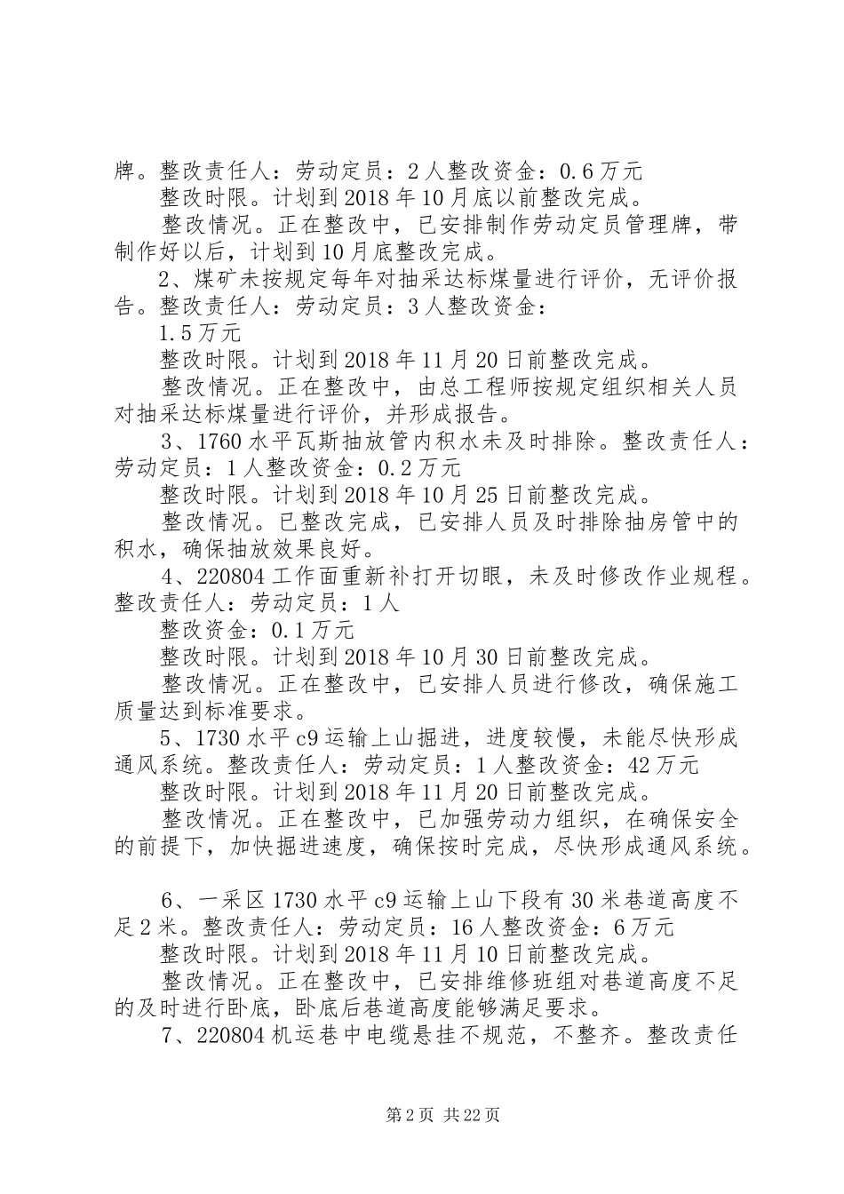 煤矿“四项措施”自检自查隐患整改报告_第2页