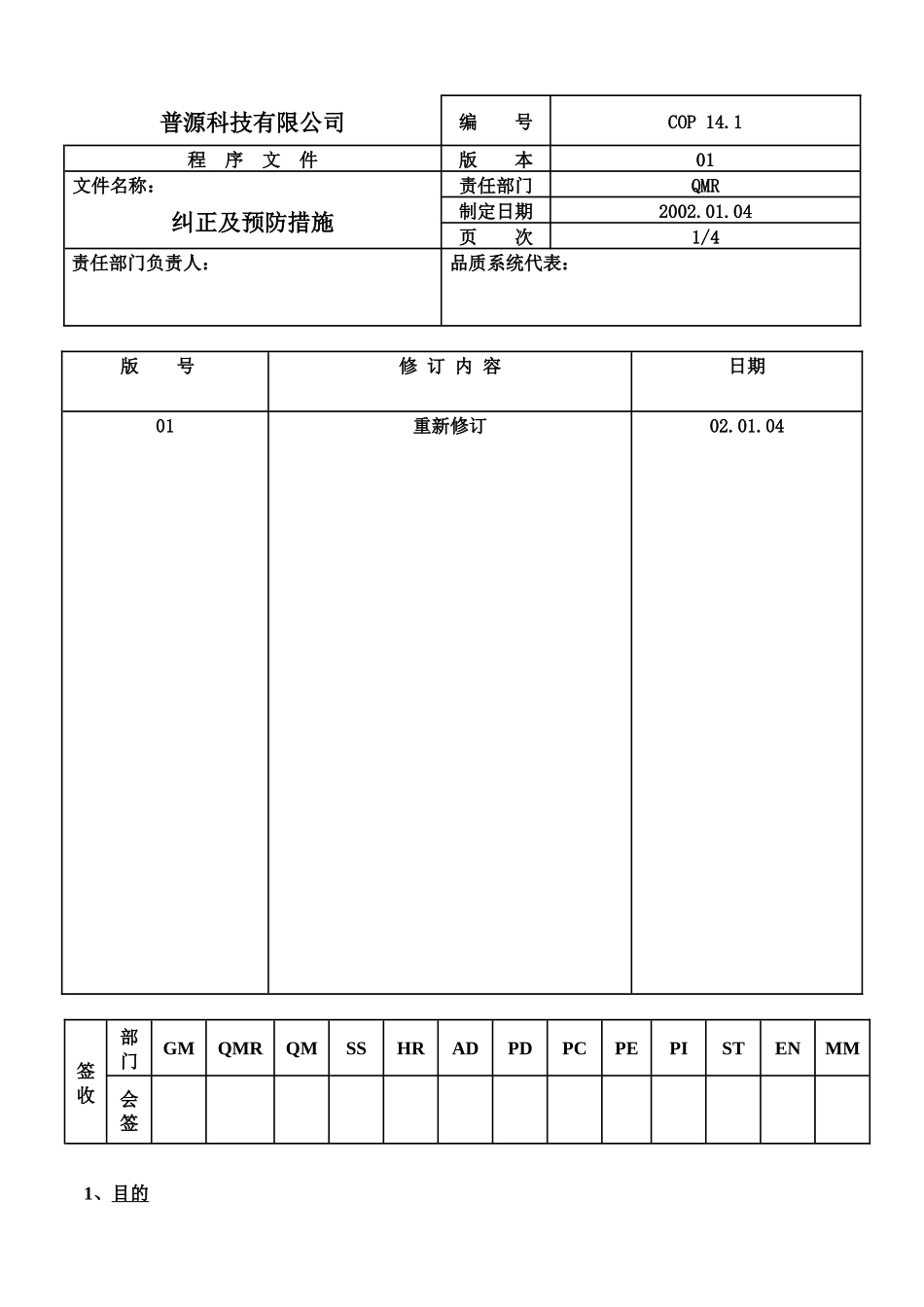 质量体系编写表格COP14-1_第1页