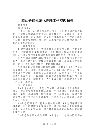 粮油仓储规范化管理工作整改报告