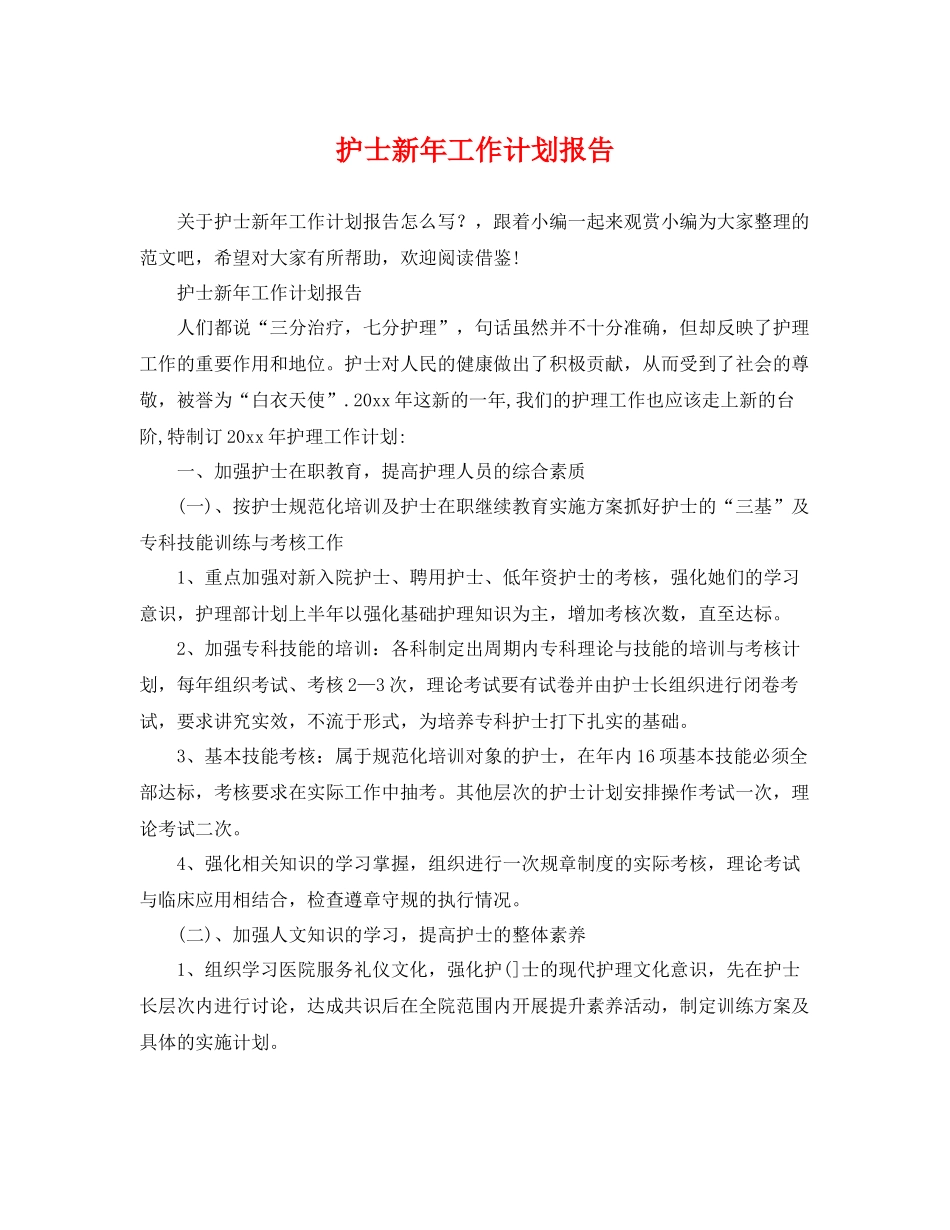 护士新年工作计划报告 _第1页