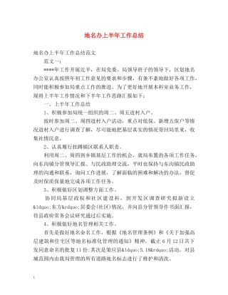 地名办上半年工作总结 