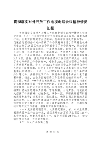 贯彻落实对外开放工作电视电话会议精神情况汇报