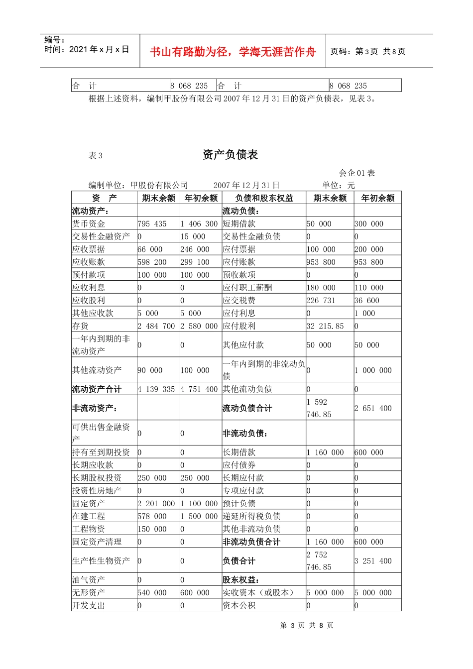 财务会计报表练习题_第3页
