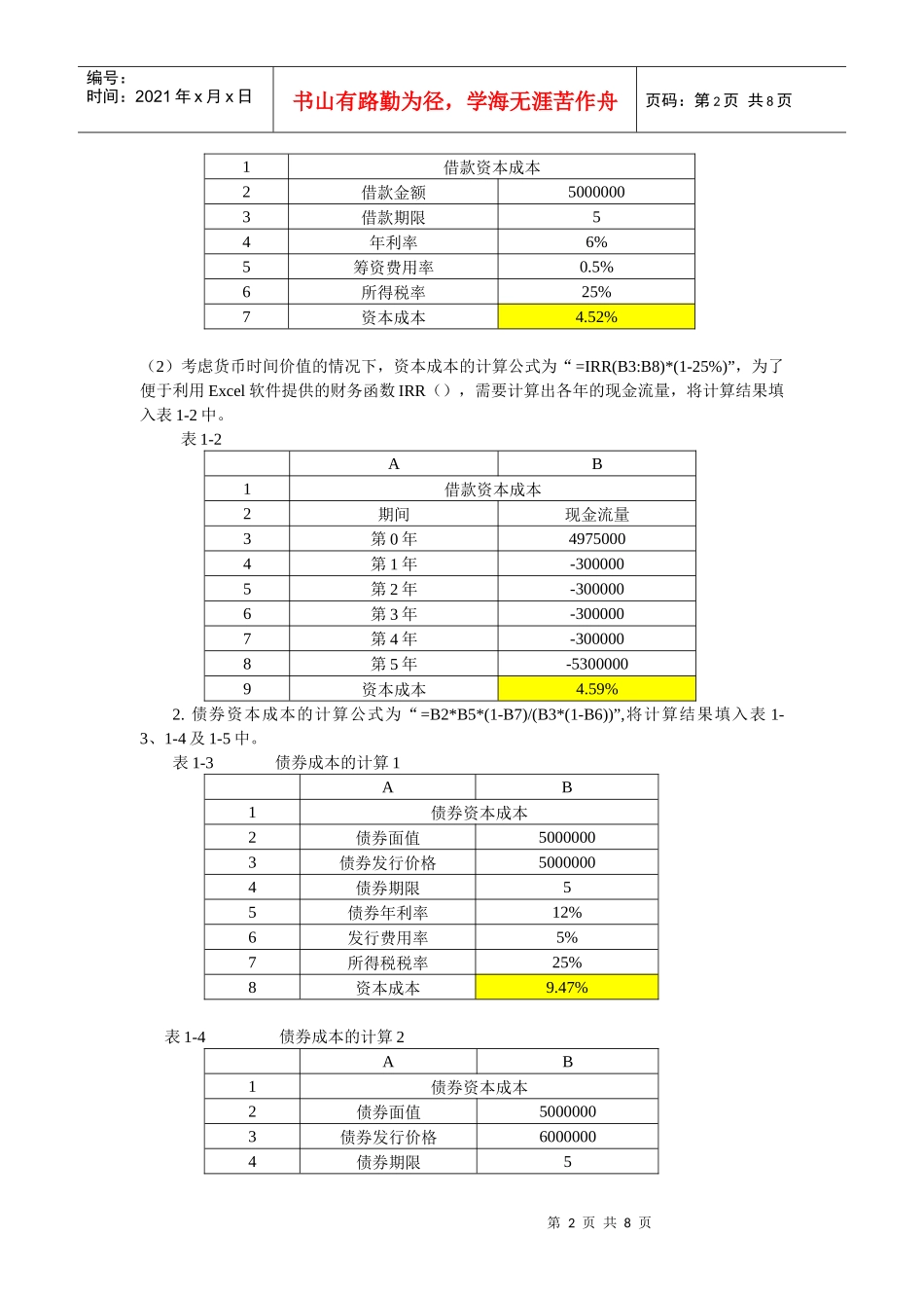 资本成本与资本结构实验_第2页