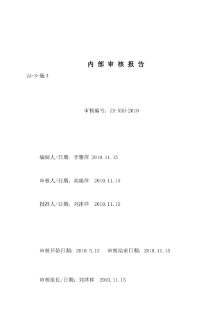 XXXX年内审报告