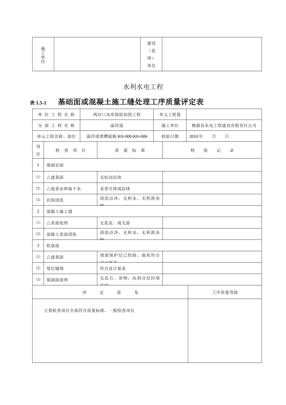 溢洪道水利水电工程施工质量评定表1_第2页