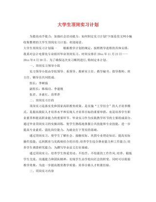 大学生顶岗实习计划 