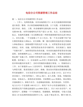 电信分公司资源管理工作总结 