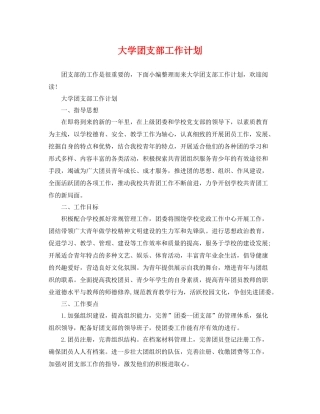大学团支部工作计划 