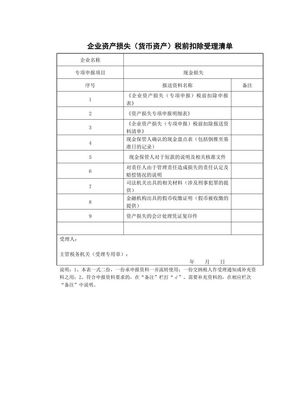 资产损失受理清单_第1页
