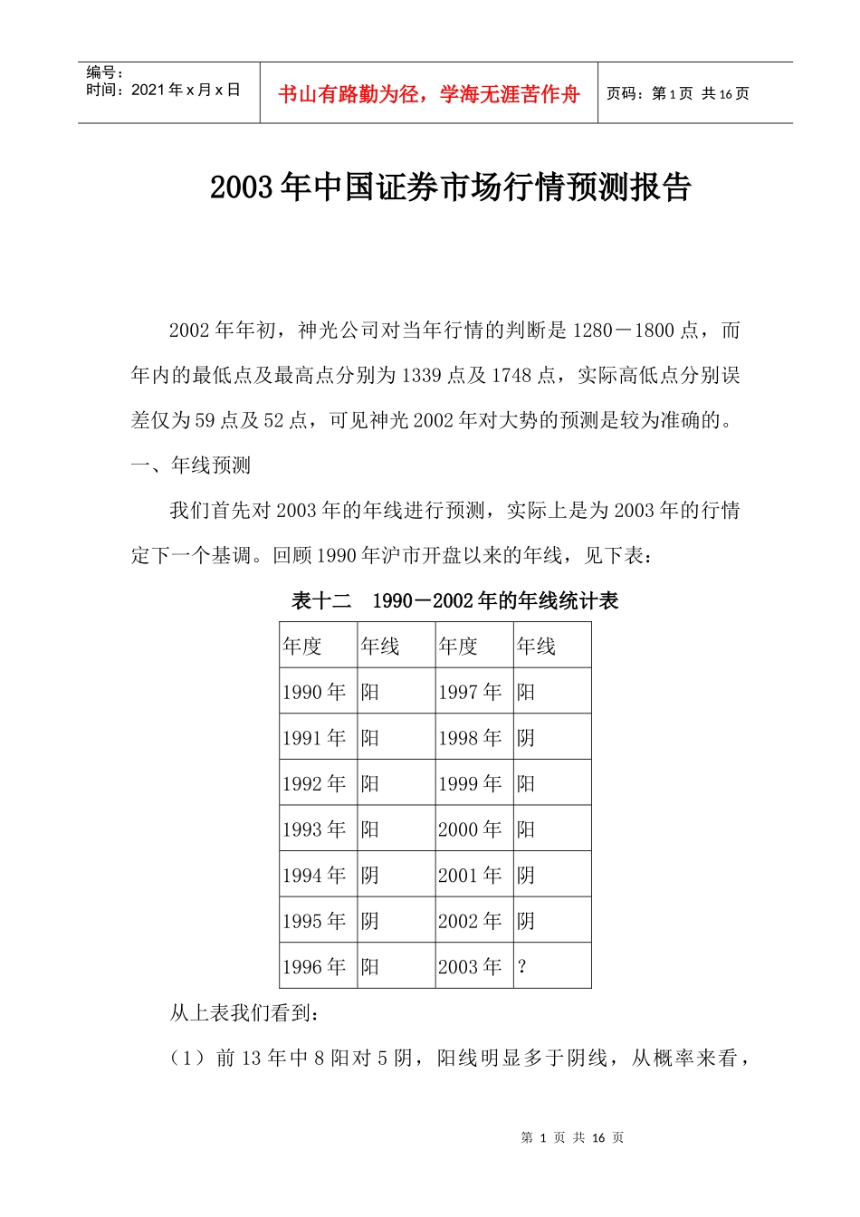 某某年中国证券市场行情预测(doc 14)_第1页