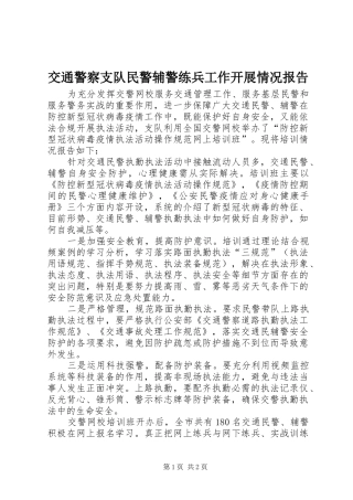 交通警察支队民警辅警练兵工作开展情况报告