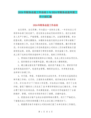 2024年财务总监工作总结3与2024年财务总监年度工作小结汇编