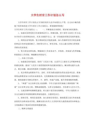 大学生村官工作计划怎么写 
