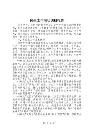民生工作现状调研报告