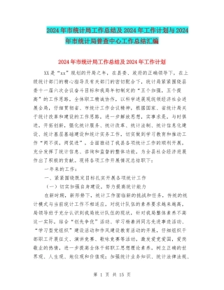 2024年市统计局工作总结及2024年工作计划与2024年市统计局普查中心工作总结汇编