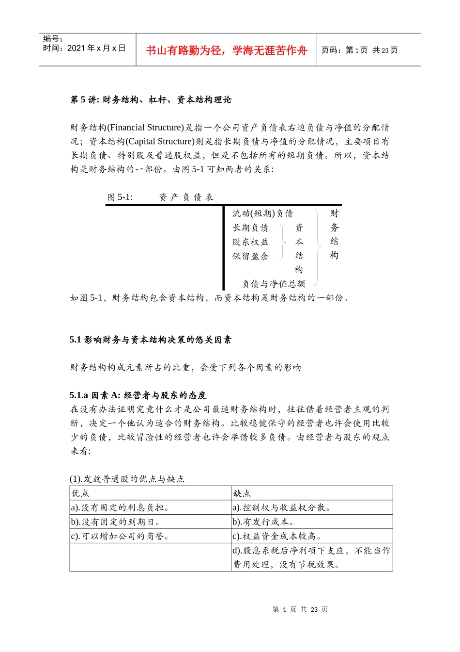 财务结构、杠杆与资本结构理论_第1页