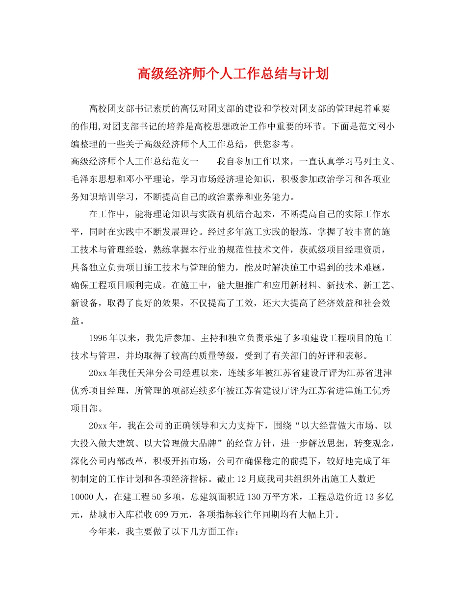 高级经济师个人工作总结与计划 _第1页