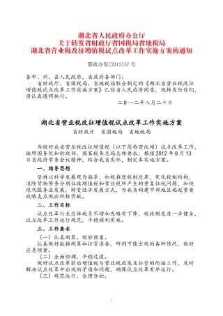 湖北省营业税改征增值税试点方案