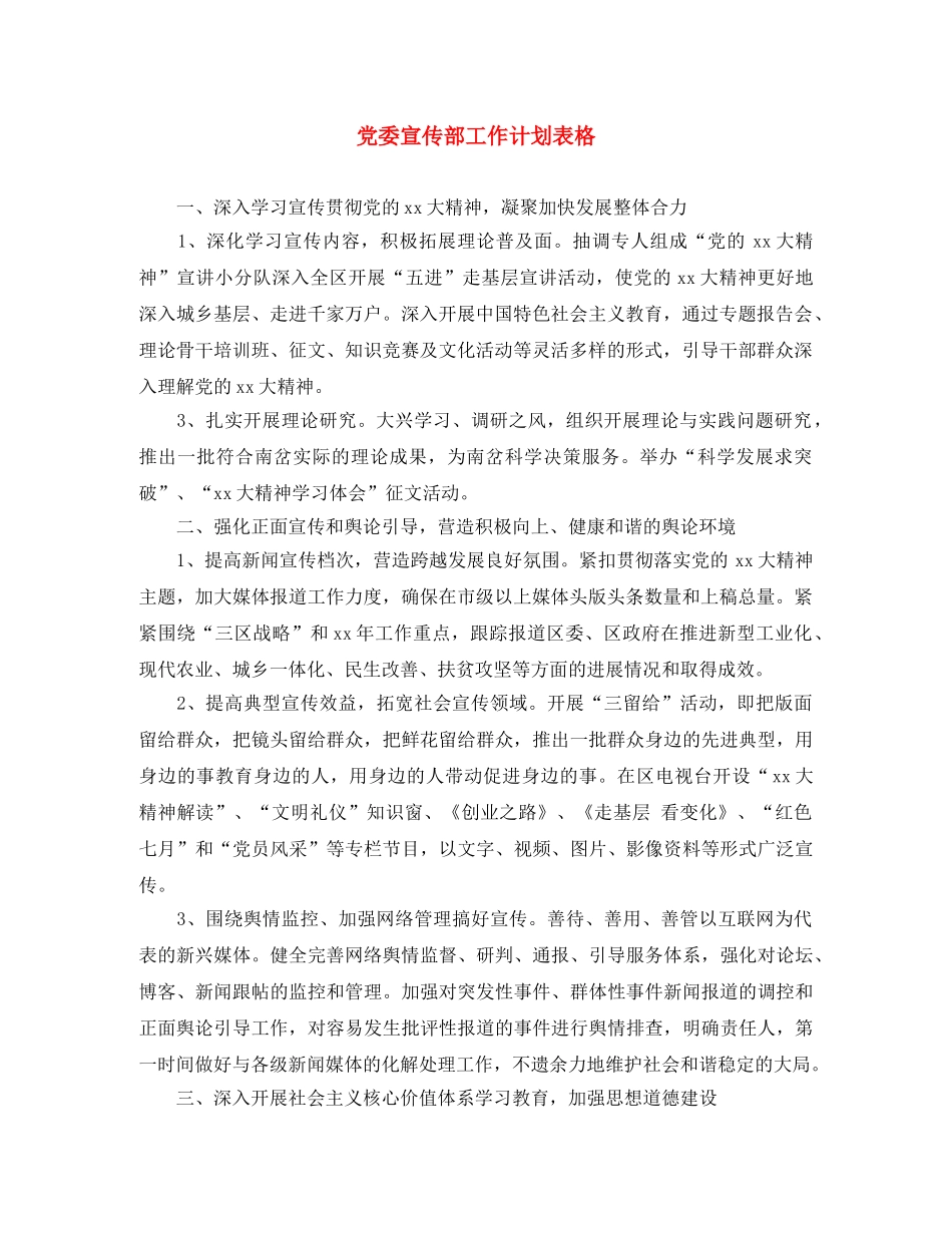 党委宣传部工作计划表格 _第1页