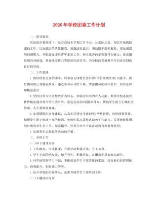 2020年学校团委工作计划 