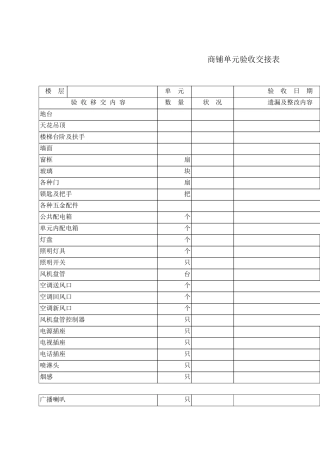 商铺单元验收交接表1